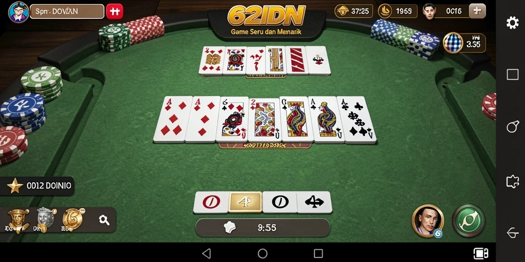Screenshot gameplay Domino di 62IDN yang seru dan kompetitif.