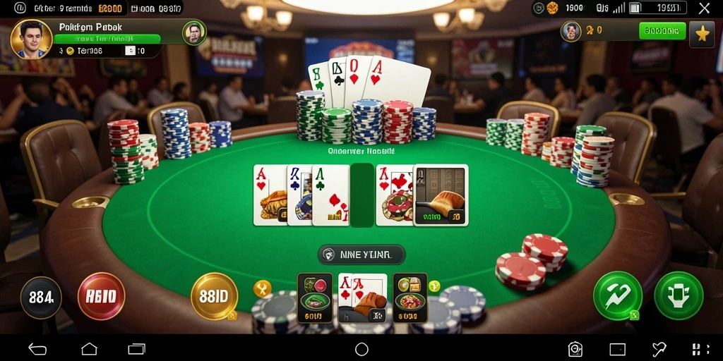 Tampilan gameplay Poker yang mendebarkan dan interaktif.