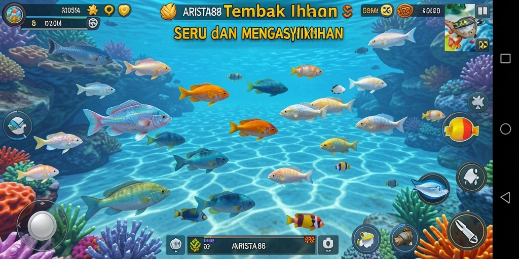 Screenshot gameplay ARISTA88 menampilkan aksi Tembak Ikan yang mendebarkan.