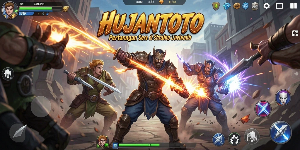 Tangkapan layar utama HUJANTOTO menampilkan aksi pertarungan yang mendebarkan.