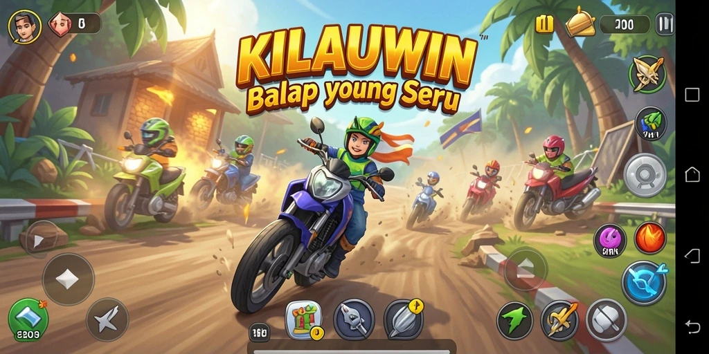 Tampilan gameplay KILAUWIN dengan mobil balap yang cepat dan lintasan menantang.