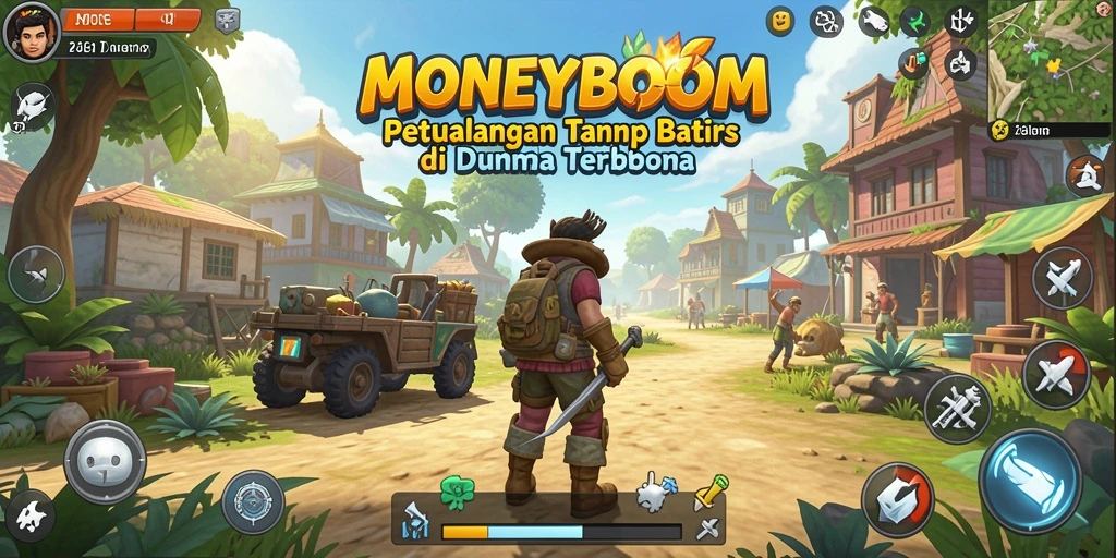 Tampilan gameplay <strong>MONEYBOOM</strong> dalam dunia terbuka yang luas dan dinamis.