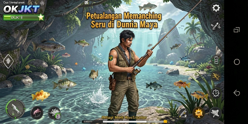 Screenshot gameplay menampilkan aksi memancing yang mendebarkan.