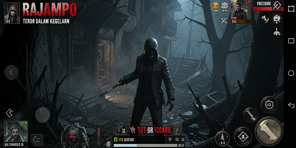 Tampilan gameplay menyeramkan di RAJAMPO dengan suasana gelap.