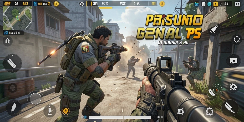 Screenshot utama menunjukkan pertempuran seru dalam game TPS.