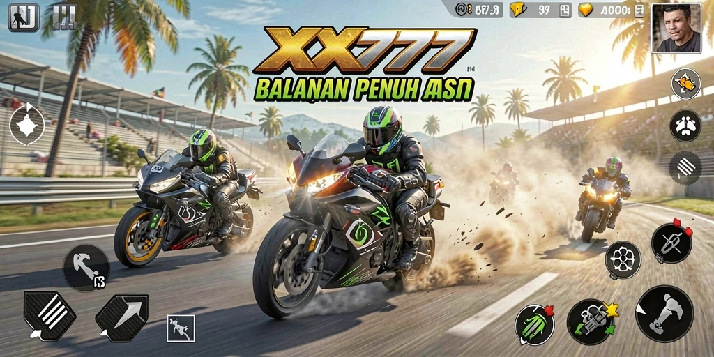 Gameplay XXX777 yang mendebarkan dan penuh aksi balapan motor.